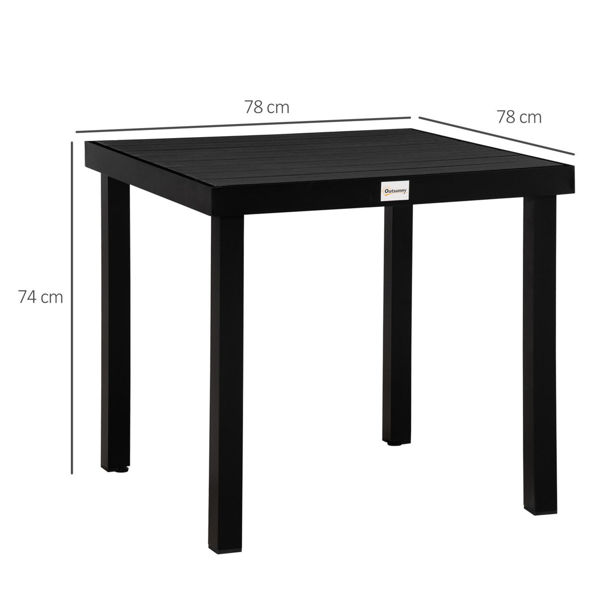 OUTSUNNY Table de jardin 2 personnes dim. 78 x 78 x 74 cm aluminium noir plastique effet bois