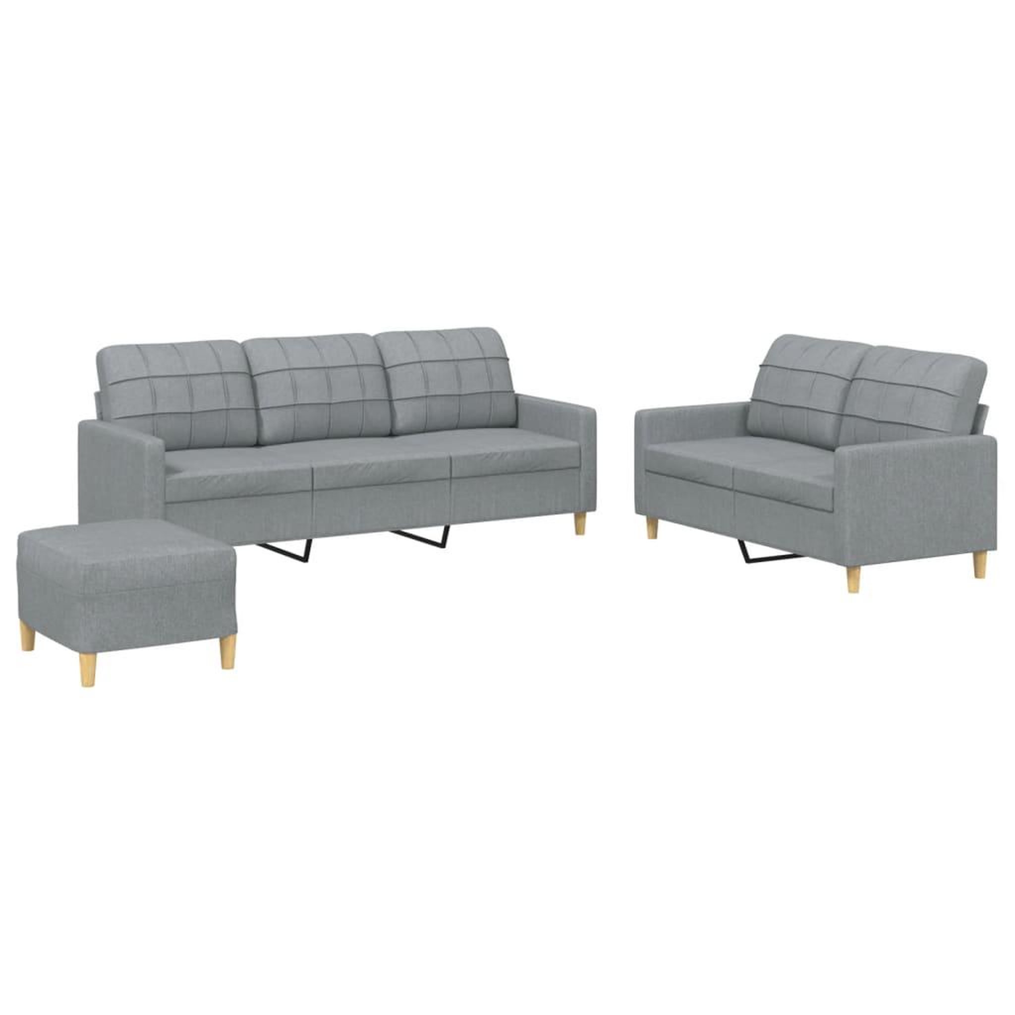 Voir la diapositive 2 : VIDAXL Ensemble de canapes 3 pcs avec coussins Gris clair Tissu
