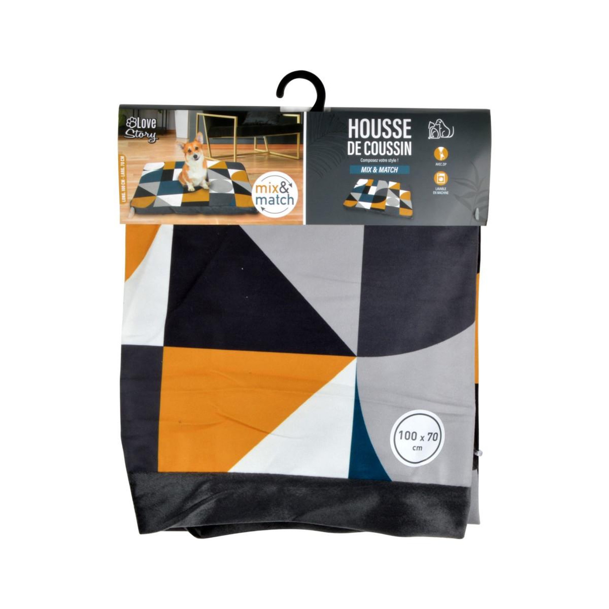 Voir la diapositive 5 : LOVE STORY Housse de coussin pour chien & chat  géo  100cm anthracite