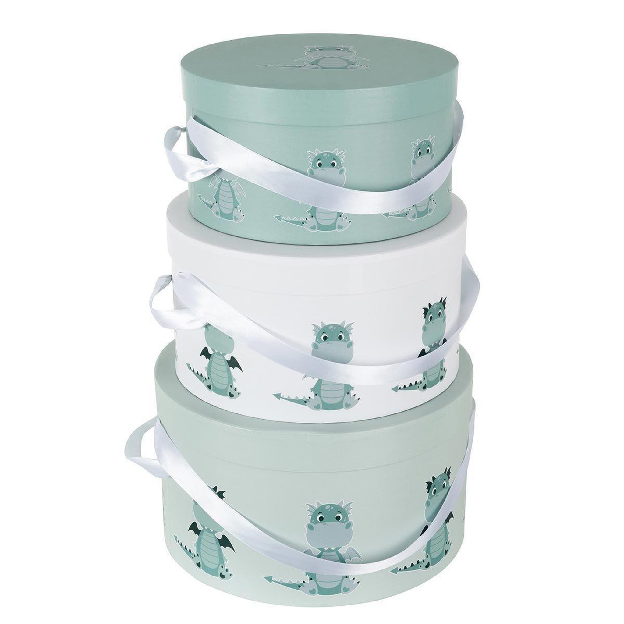 Voir la diapositive 3 : J-LINE Lot de 3 boîtes déco  dragon  32cm vert & blanc