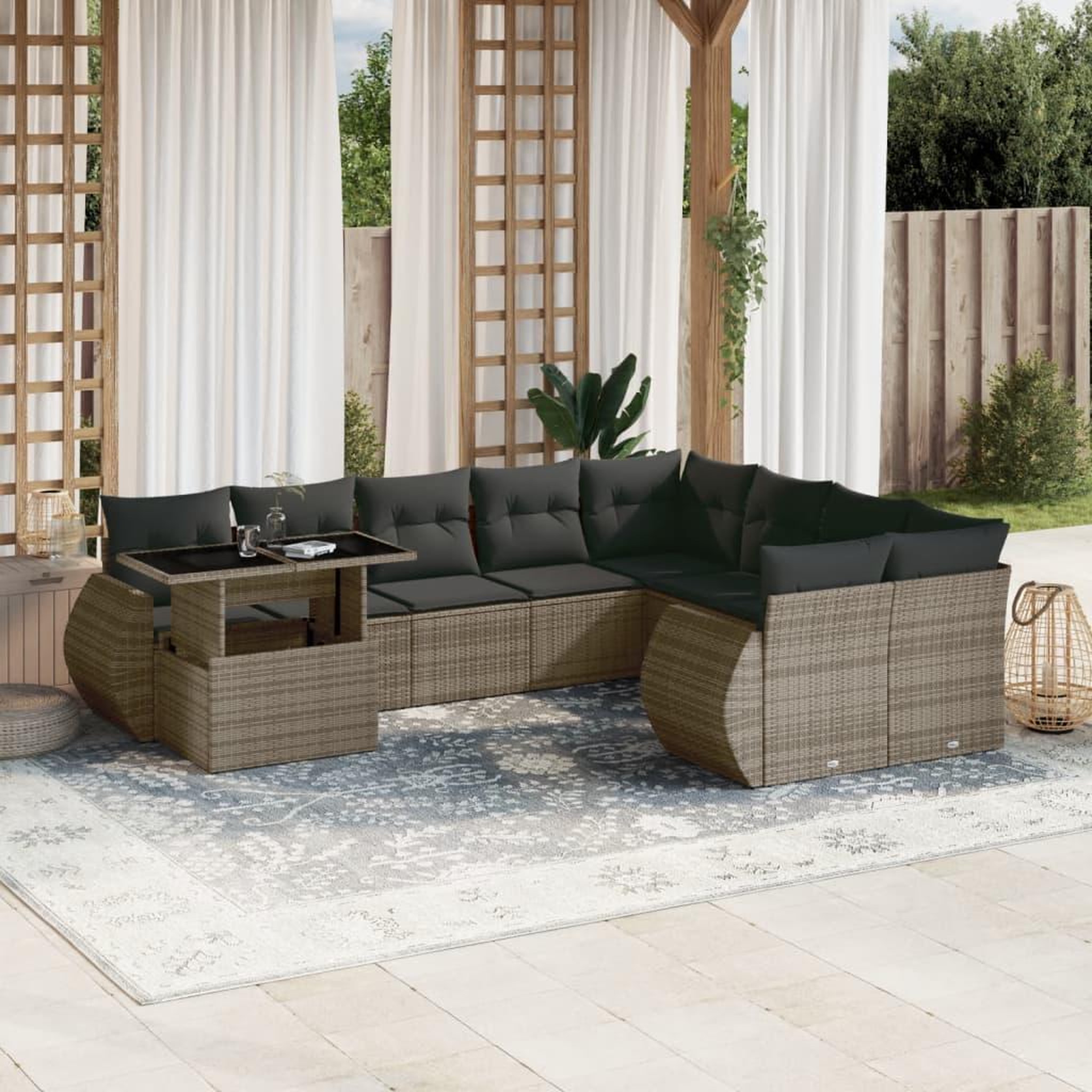 VIDAXL Salon de jardin avec coussins 10 pcs gris resine tressee