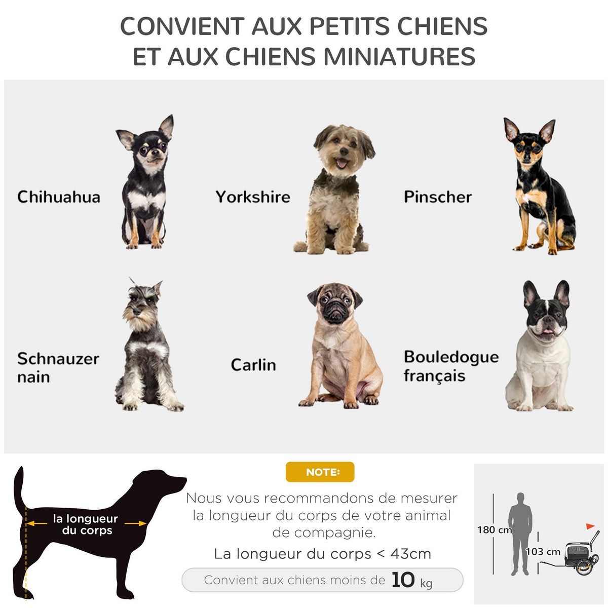 PAWHUT Remorque vélo jogger 2 en 1 pour chien - remorque à vélo pour chien - attache, drapeau, roue AV pivotante, réflecteurs - noir