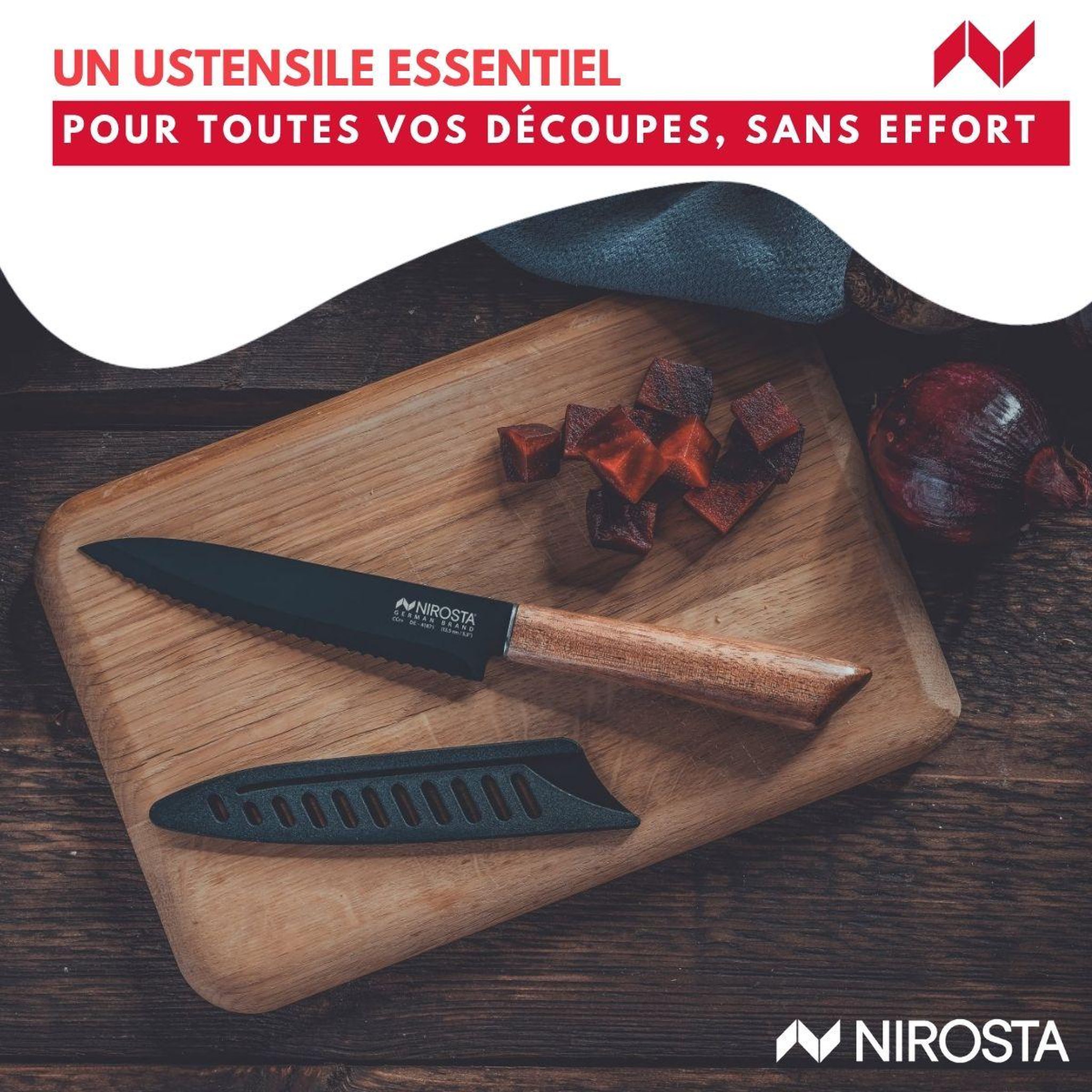 Voir la diapositive 4 : NIROSTA Couteau de cuisine lame crantée 24 cm nirosta flow