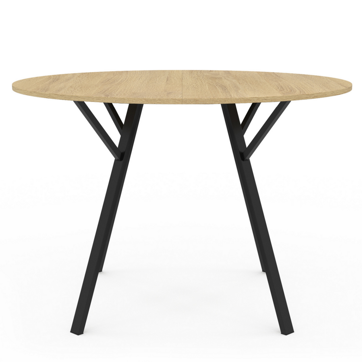 ID MARKET Table à manger ronde YSEULT 4-6 personnes bois et noir design industriel 110 cm