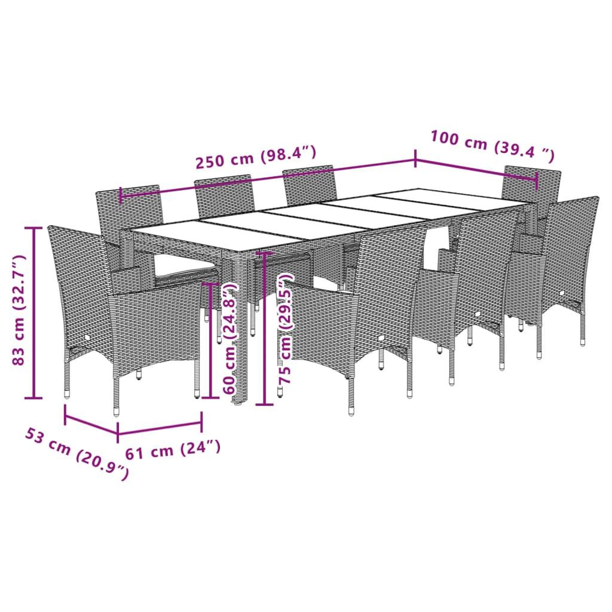 Voir la diapositive 6 : VIDAXL Ensemble a manger de jardin et coussins 9 pcs beige rotin verre