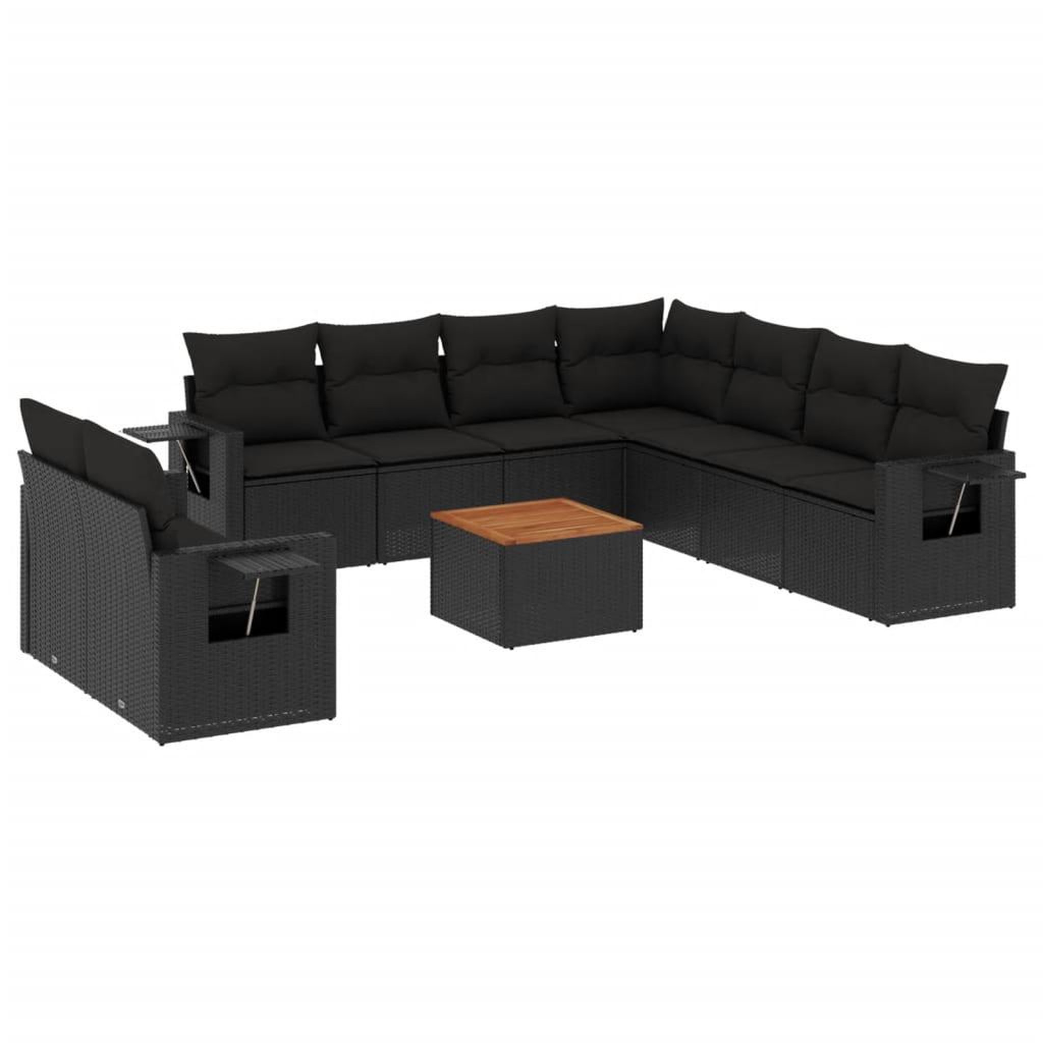 Voir la diapositive 2 : VIDAXL Salon de jardin 10 pcs avec coussins noir resine tressee