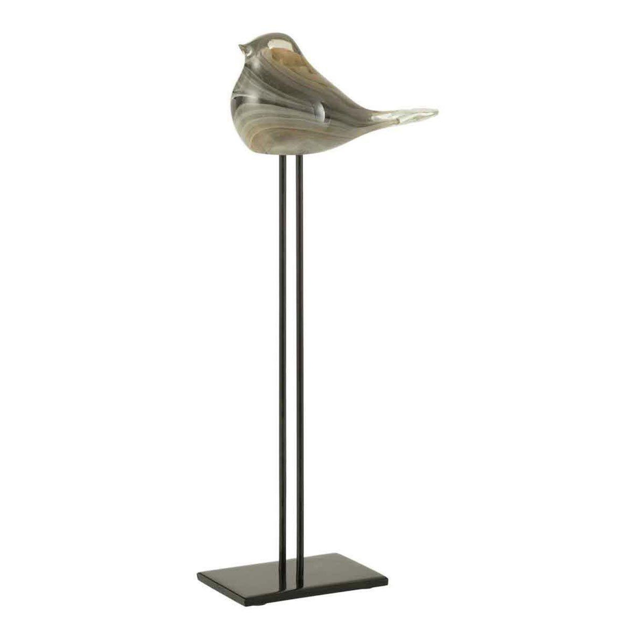 J-LINE Statuette sur pied  oiseau  43cm ambre & marron