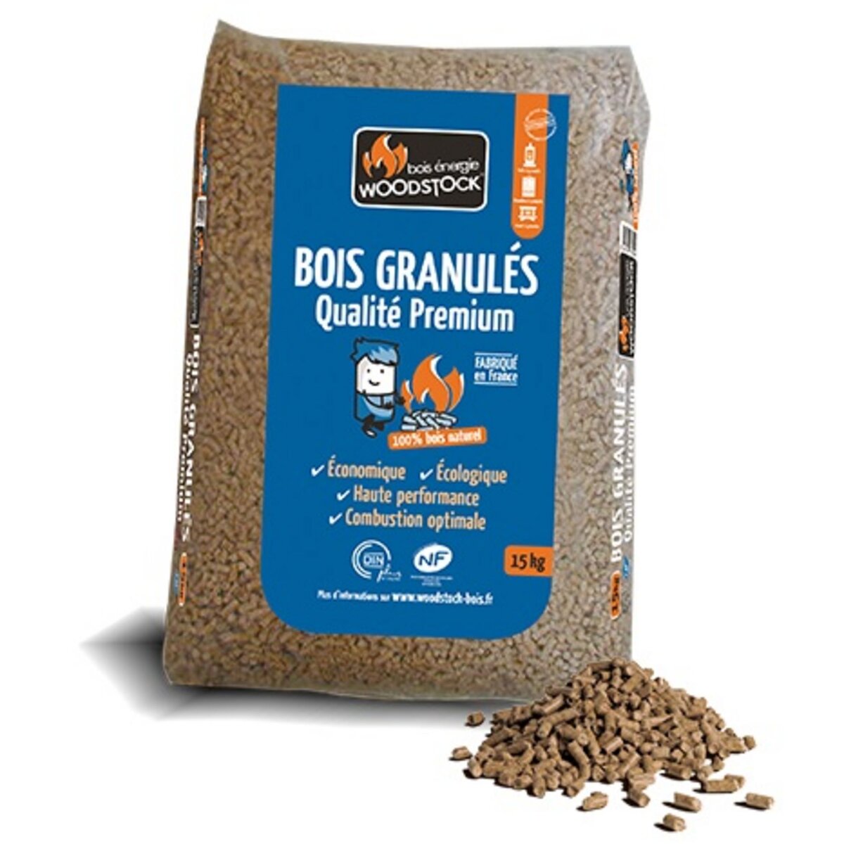 WOODSTOCK Granulés de bois - 1 palette - 78 sacs de 15 Kg