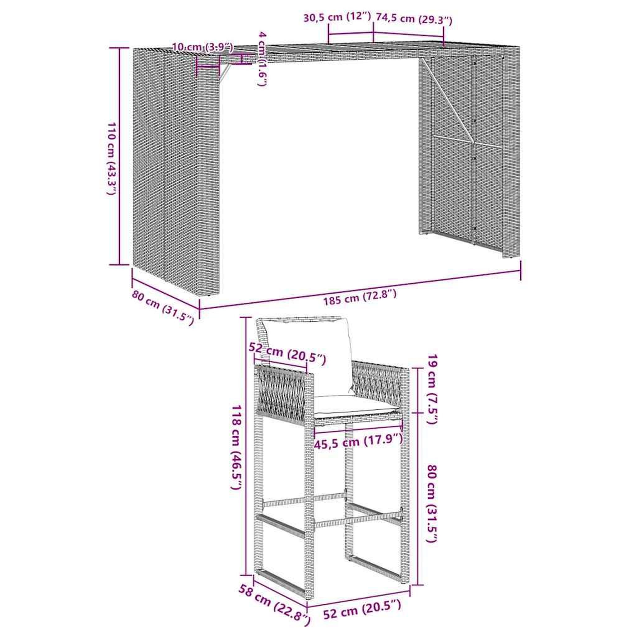 Voir la diapositive 6 : VIDAXL Ensemble de bar de jardin 7 pcs avec coussins gris poly rotin