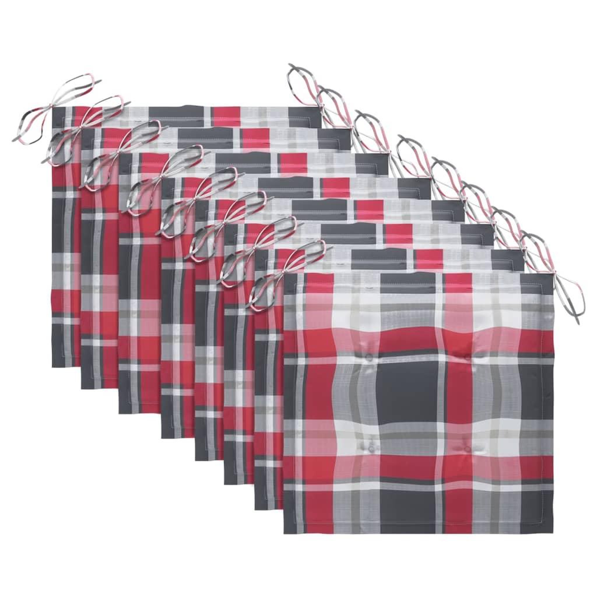 Voir la diapositive 5 : VIDAXL Chaises de jardin lot de 8 et coussins carreaux rouge Bois teck