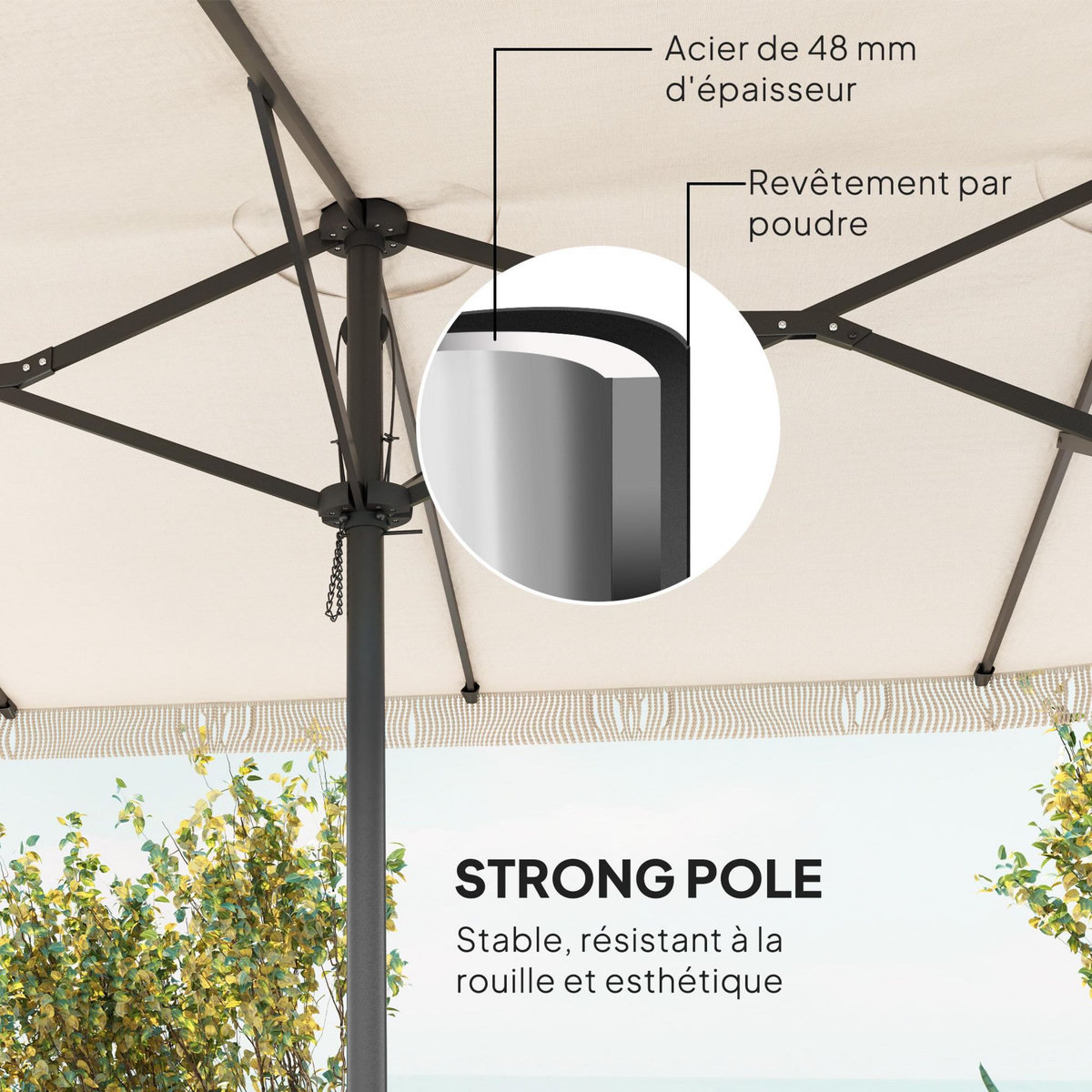 OUTSUNNY Parasol style bohème à franges XXL dim. 4,5 x 2,65 x 2,6 m ouverture fermeture manivelle métal tissu beige clair