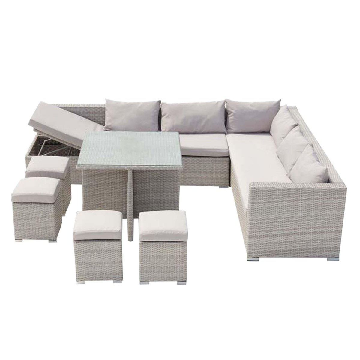 CONCEPT USINE Salon de jardin encastrable 10 places en résine gris-gris FIDJI