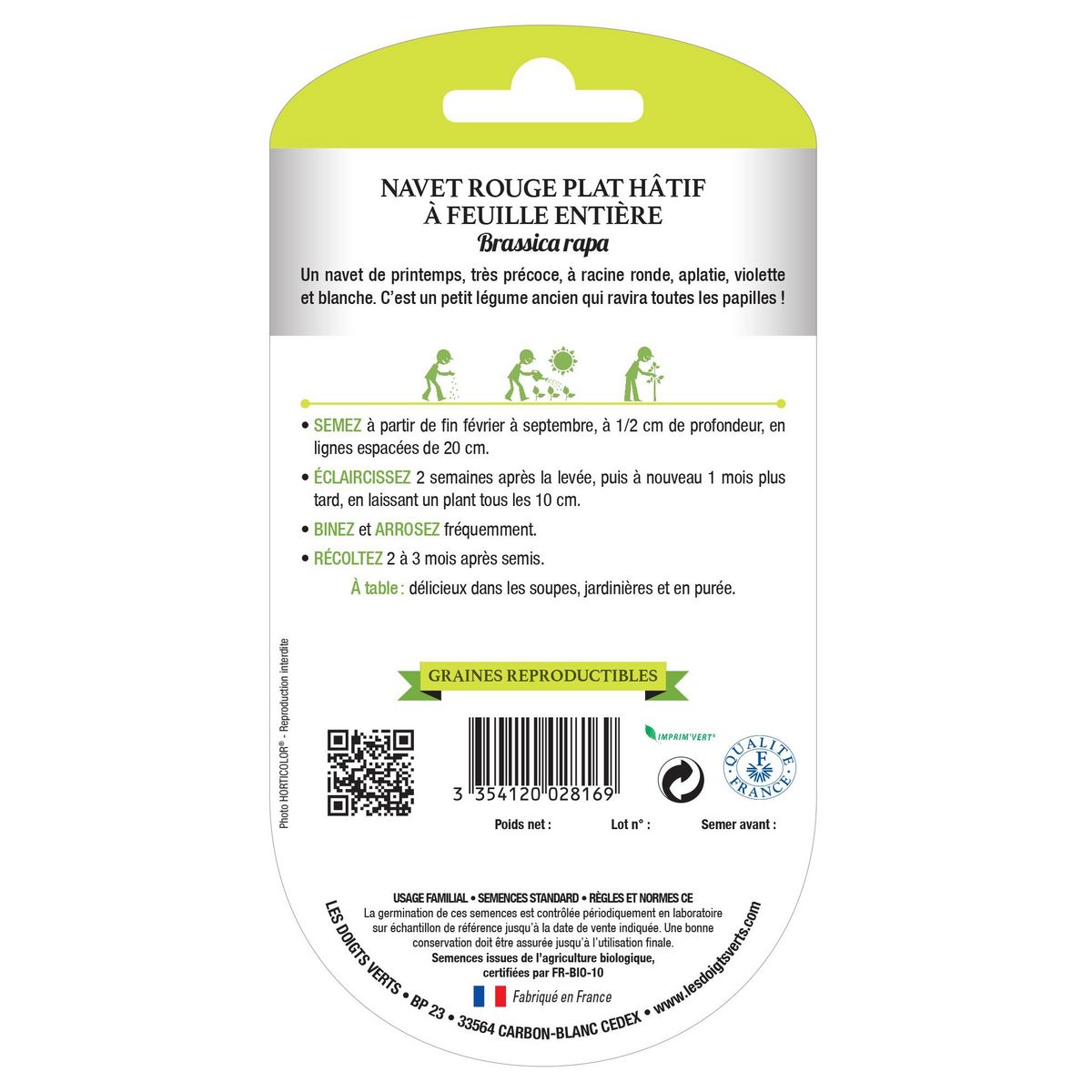 LES DOIGTS VERTS Graines navet rouge plat hâtif BIO Les Doigts Verts