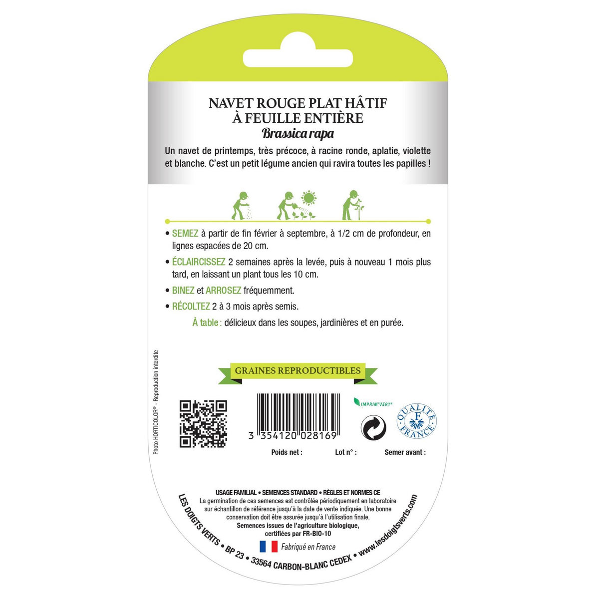 LES DOIGTS VERTS Graines navet rouge plat hâtif BIO Les Doigts Verts