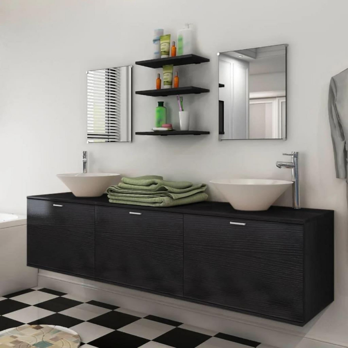 VIDAXL 8 pieces de mobilier de salle de bain et lavabo Noir
