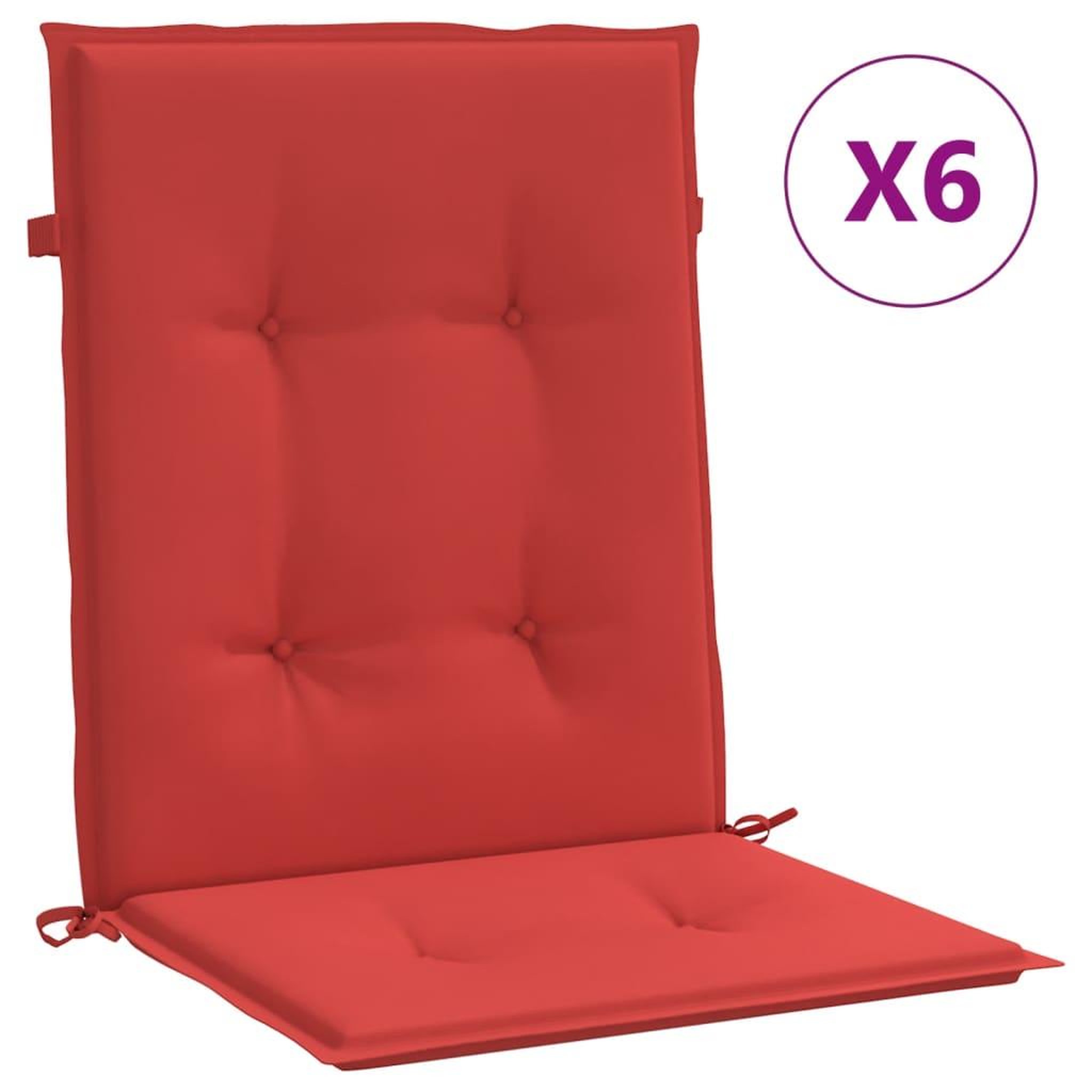 Voir la diapositive 2 : VIDAXL Coussins de chaise de jardin a dossier bas lot de 6 rouge