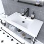 Aurlane Pack meuble de salle de bain 80x50cm Blanc - 2 tiroirs - vasque blanche et miroir noir mat