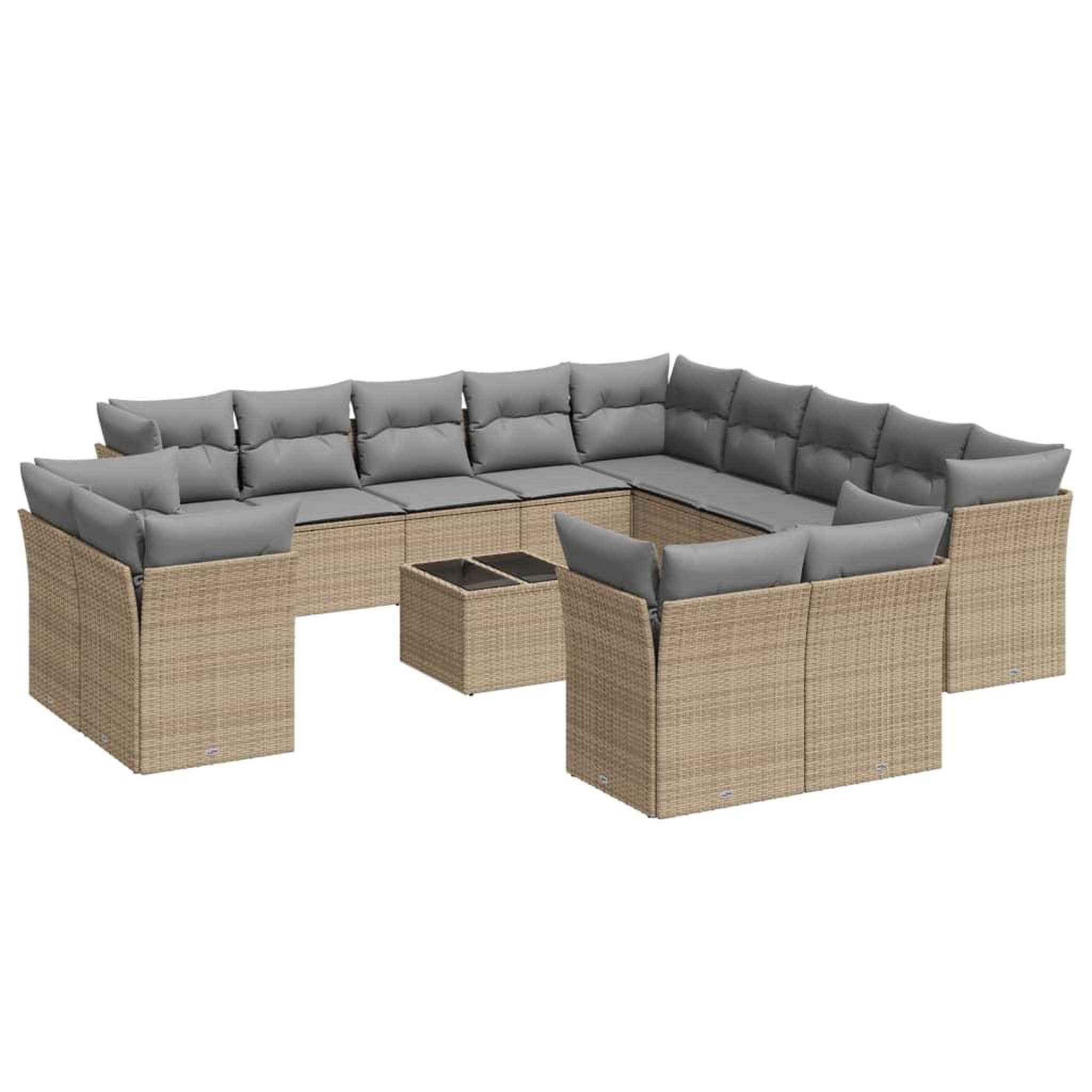 Voir la diapositive 2 : VIDAXL Salon de jardin avec coussins 14 pcs beige resine tressee