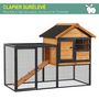 Voir la diapositive 3 : PAWHUT Clapier cage à lapins cottage - niche supérieure avec rampe et enclos extérieur - plateau excrément, fenêtre, 2 portes verrouillables - métal époxy pin pré-huilé