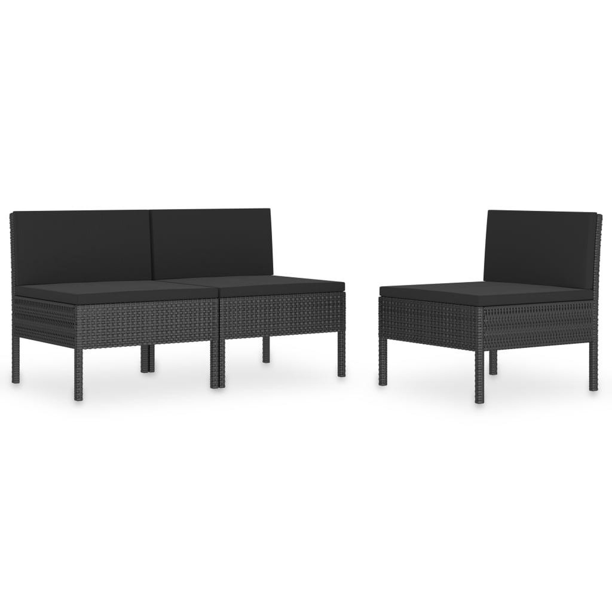 Voir la diapositive 2 : VIDAXL Chaises de jardin lot de 3 avec coussins Resine tressee Noir