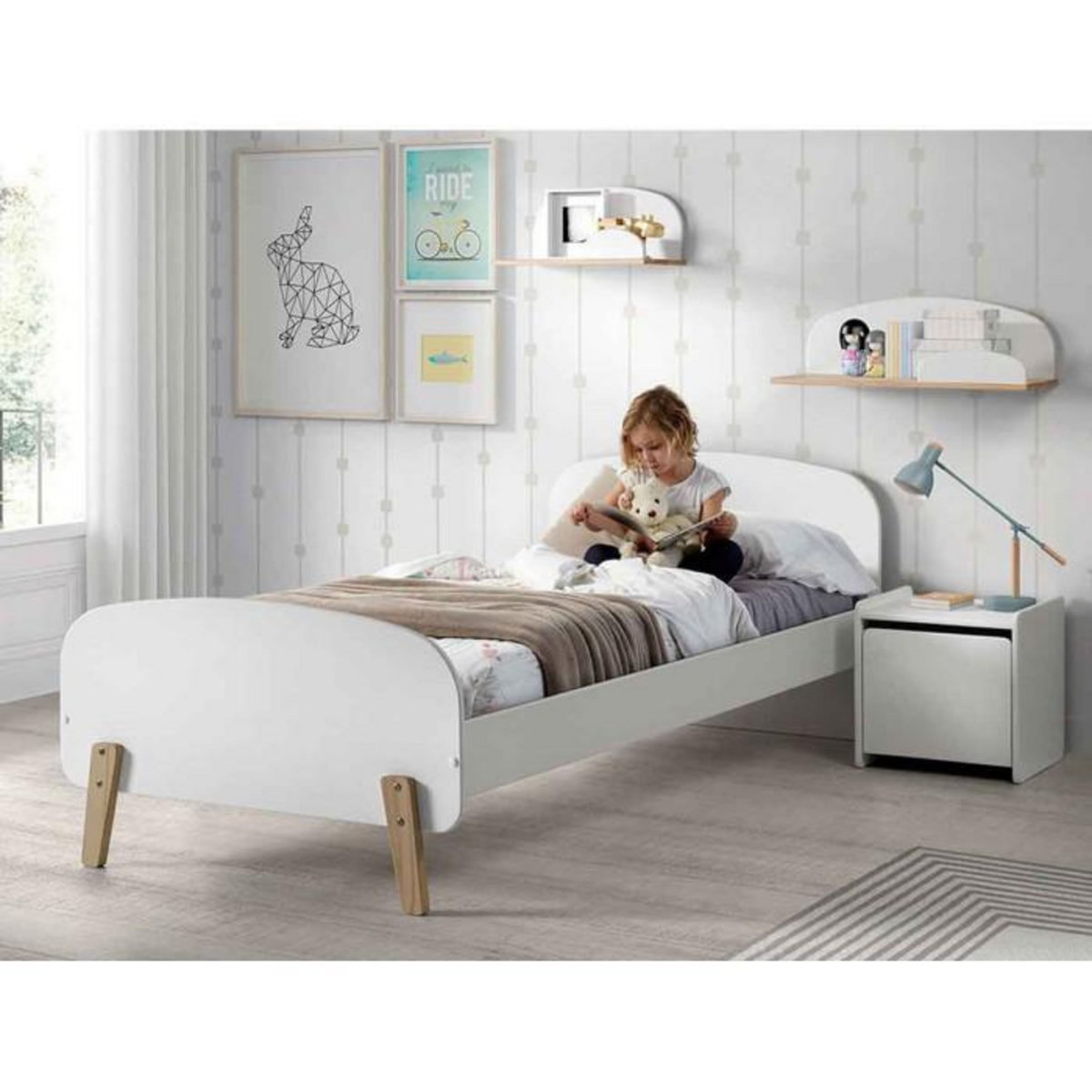 Paris Prix Lit Enfant  Kiddy  90x200cm Blanc & Naturel