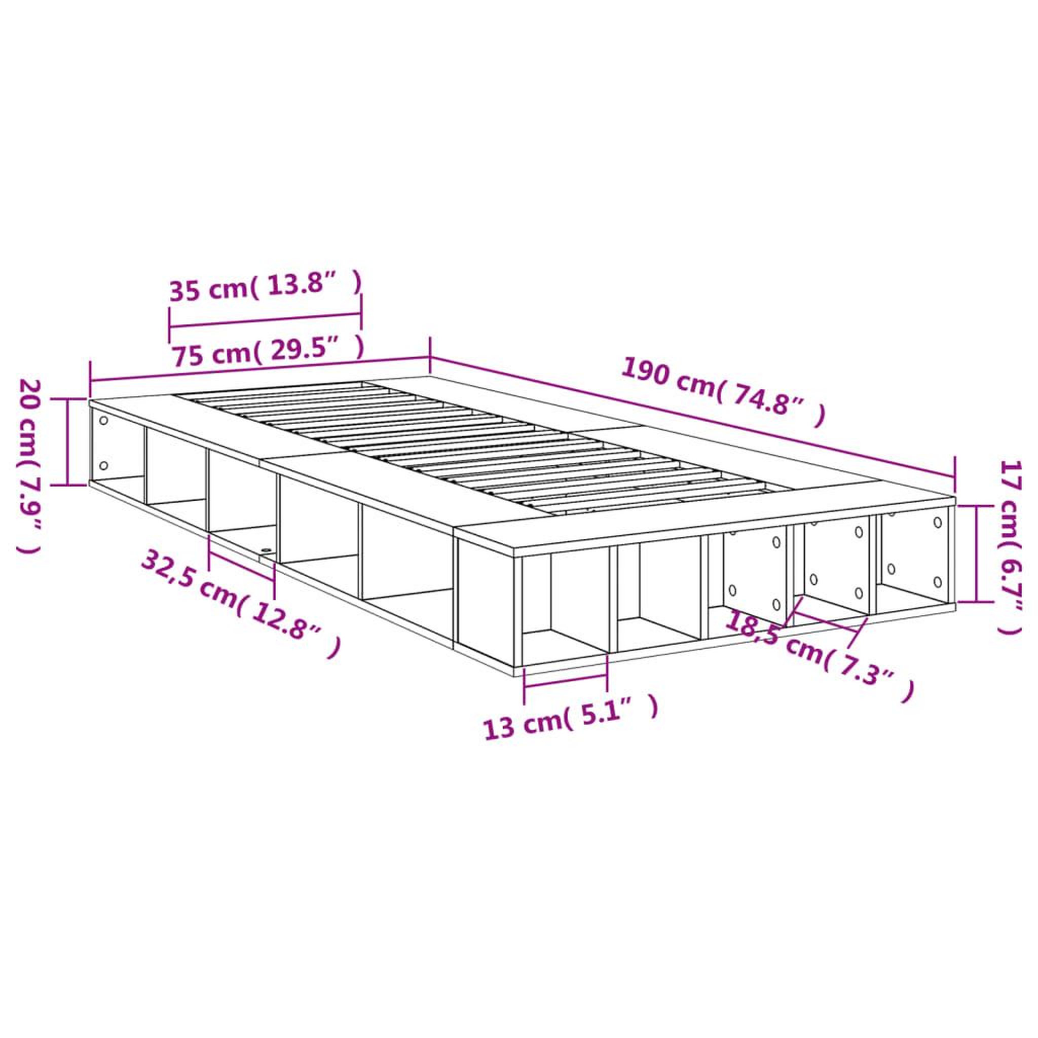 Voir la diapositive 6 : VIDAXL Cadre de lit sans matelas noir 75x190 cm
