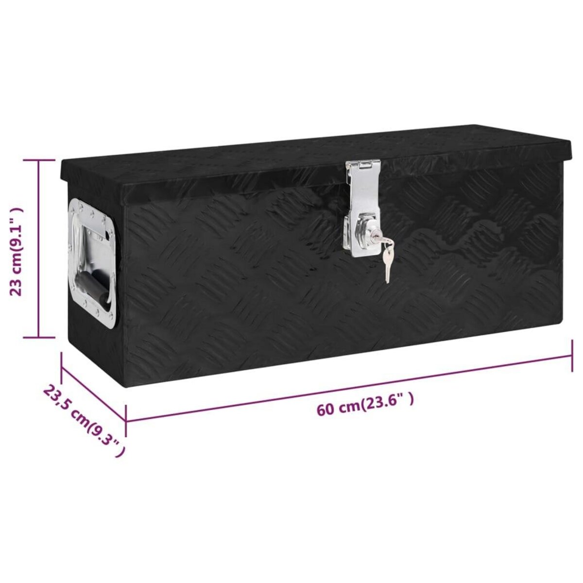 VIDAXL Boîte de rangement Noir 60x23,5x23 cm Aluminium