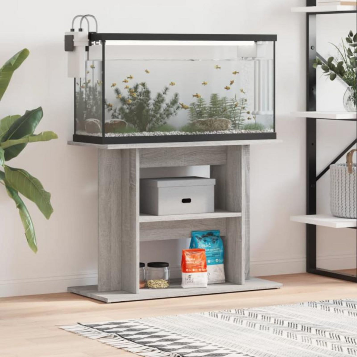 VIDAXL Support pour aquarium sonoma gris 80x35x60 cm bois d ingénierie