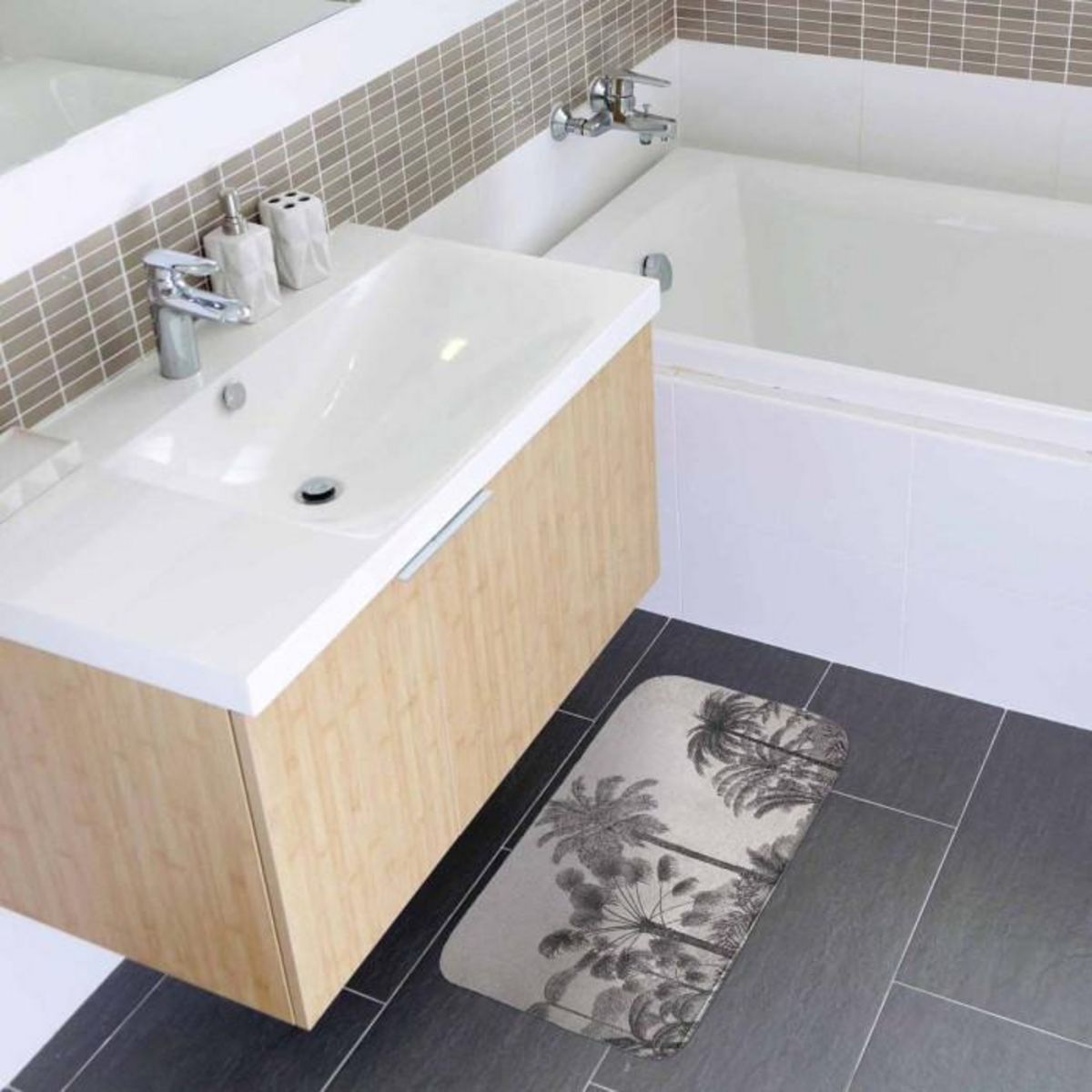 Paris Prix Tapis de Bain Imprimé  Cocoty  45x75cm Noir & Blanc