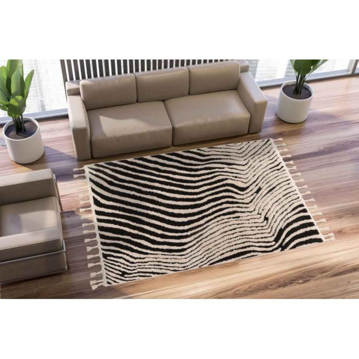 Paris Prix Tapis Tissé Ethnique avec Franges  Lovis VI  Noir