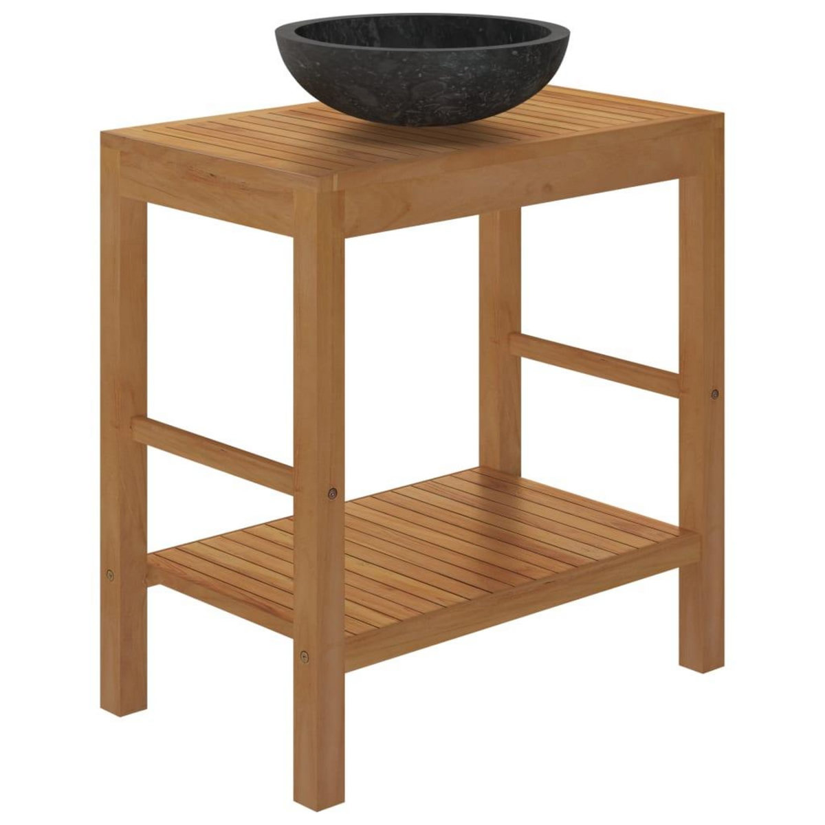 VIDAXL Armoire de toilette en teck solide avec lavabo en marbre Noir
