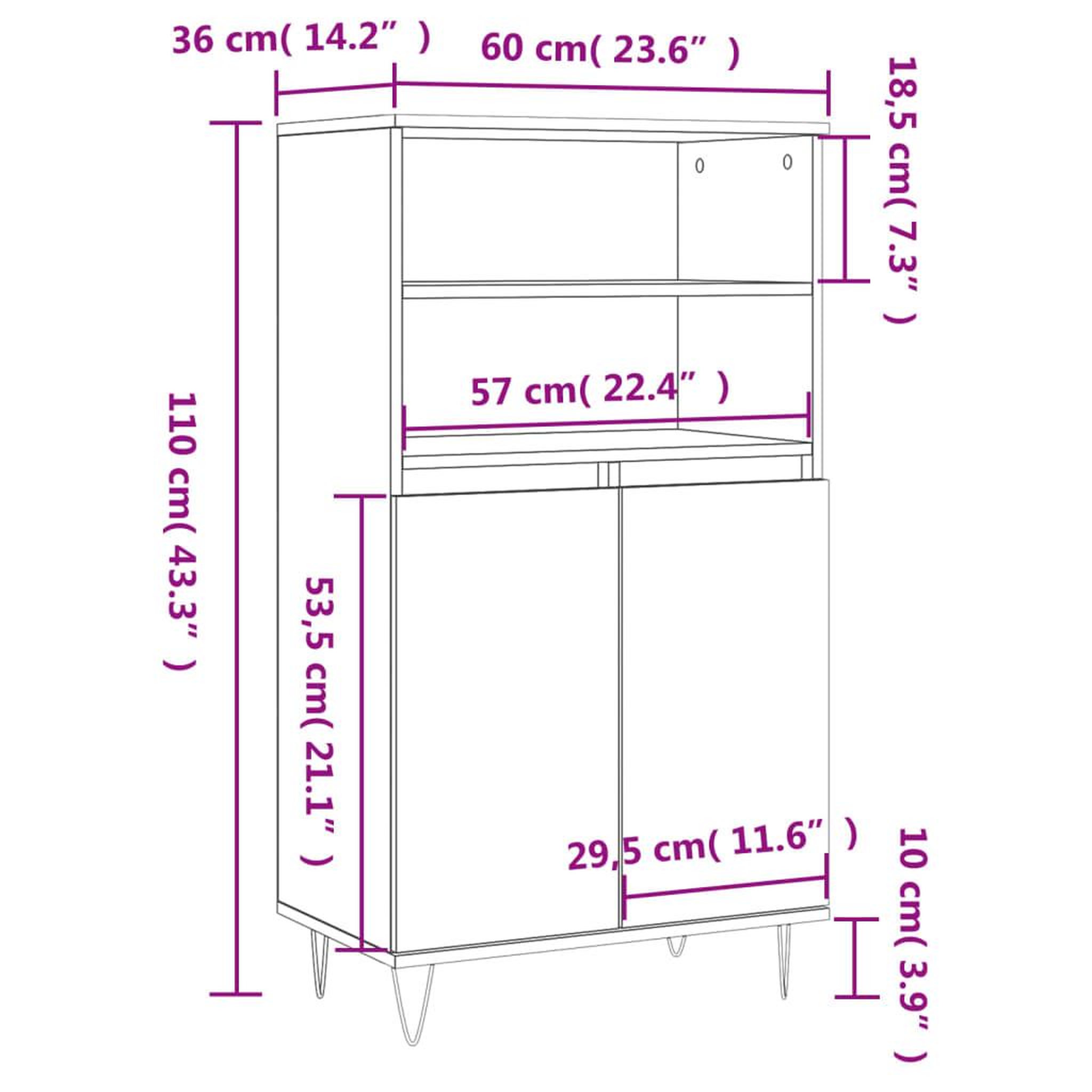 Voir la diapositive 6 : VIDAXL Buffet haut Chene fume 60x36x110 cm Bois d'ingenierie
