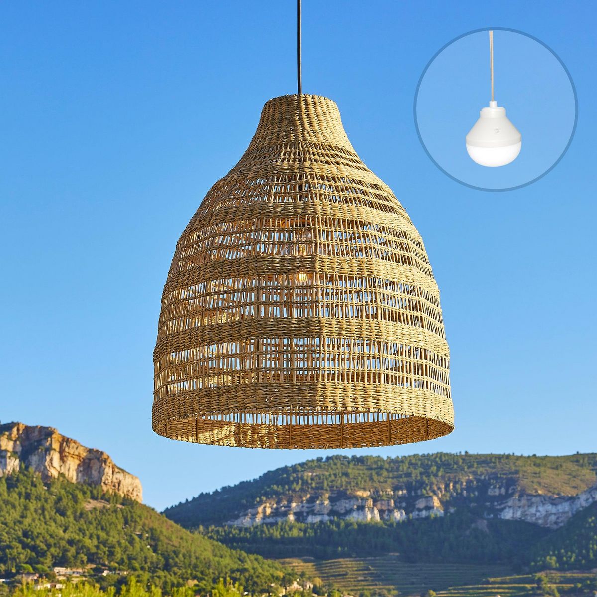 Lumisky Suspension nomade FREYA LONG Bois Herbe marine D49 cm