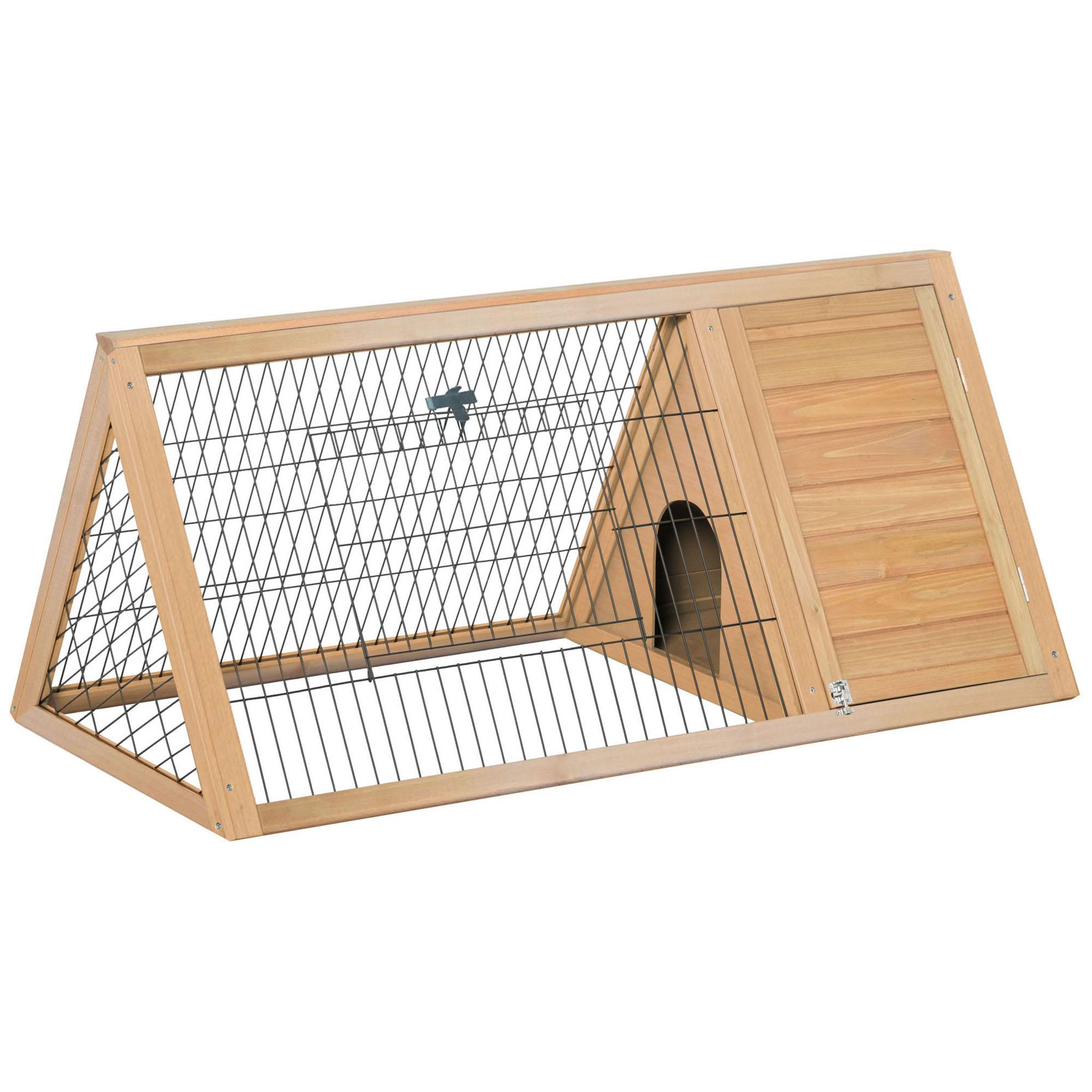 PAWHUT Clapier triangulaire de sol enclos extérieur niche double porte dim. 116L x 62l x 53H cm bois massif pin
