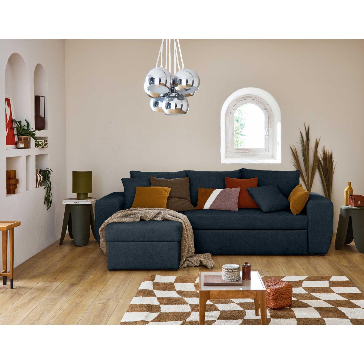 BEST MOBILIER Milan - canapé d'angle réversible 4 places - convertible avec coffre - en velours texturé