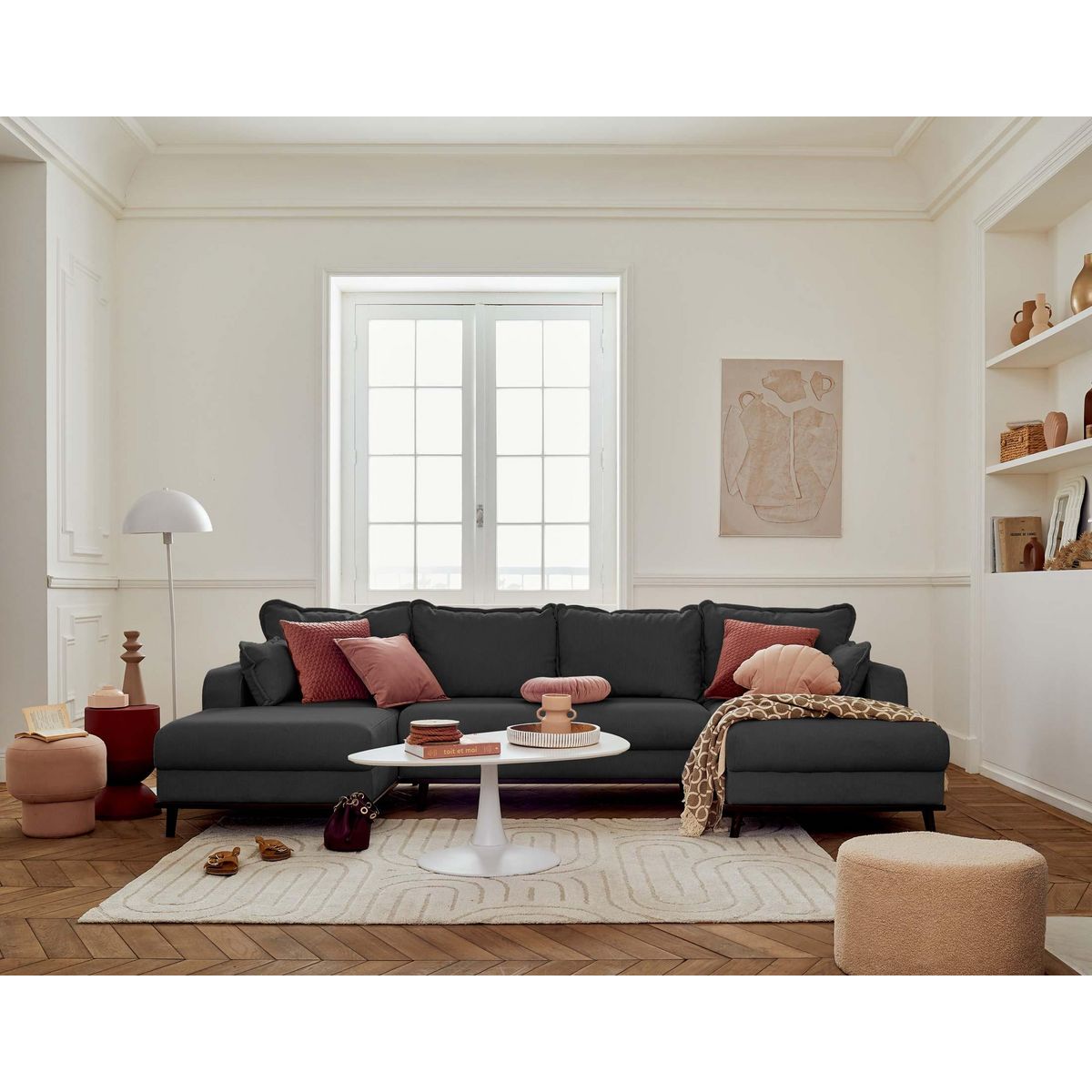 LISA DESIGN Albane - canapé panoramique en u - 7 places - convertible avec coffre - en velours côtelé