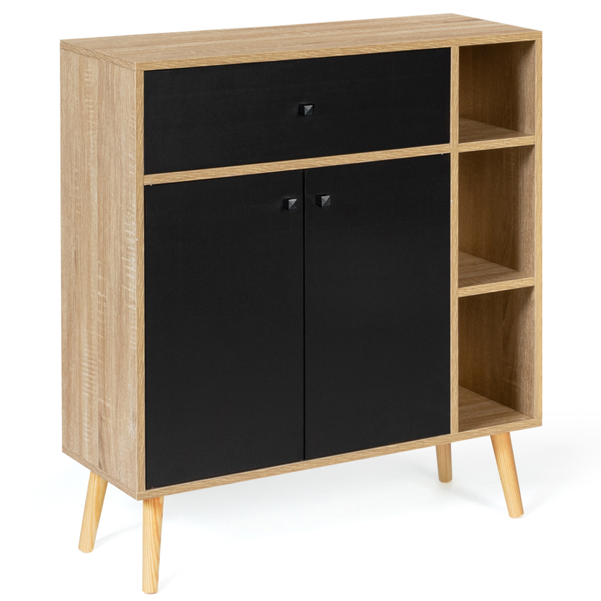 ID MARKET Meuble de rangement emmie scandinave bois et noir avec placard et tiroir