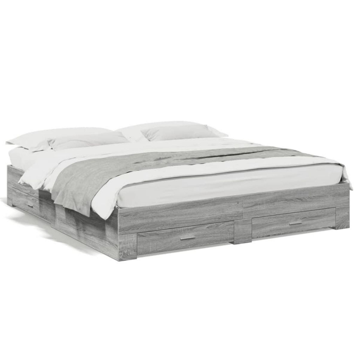 VIDAXL Cadre de lit avec tiroirs sans matelas sonoma gris 200x200 cm