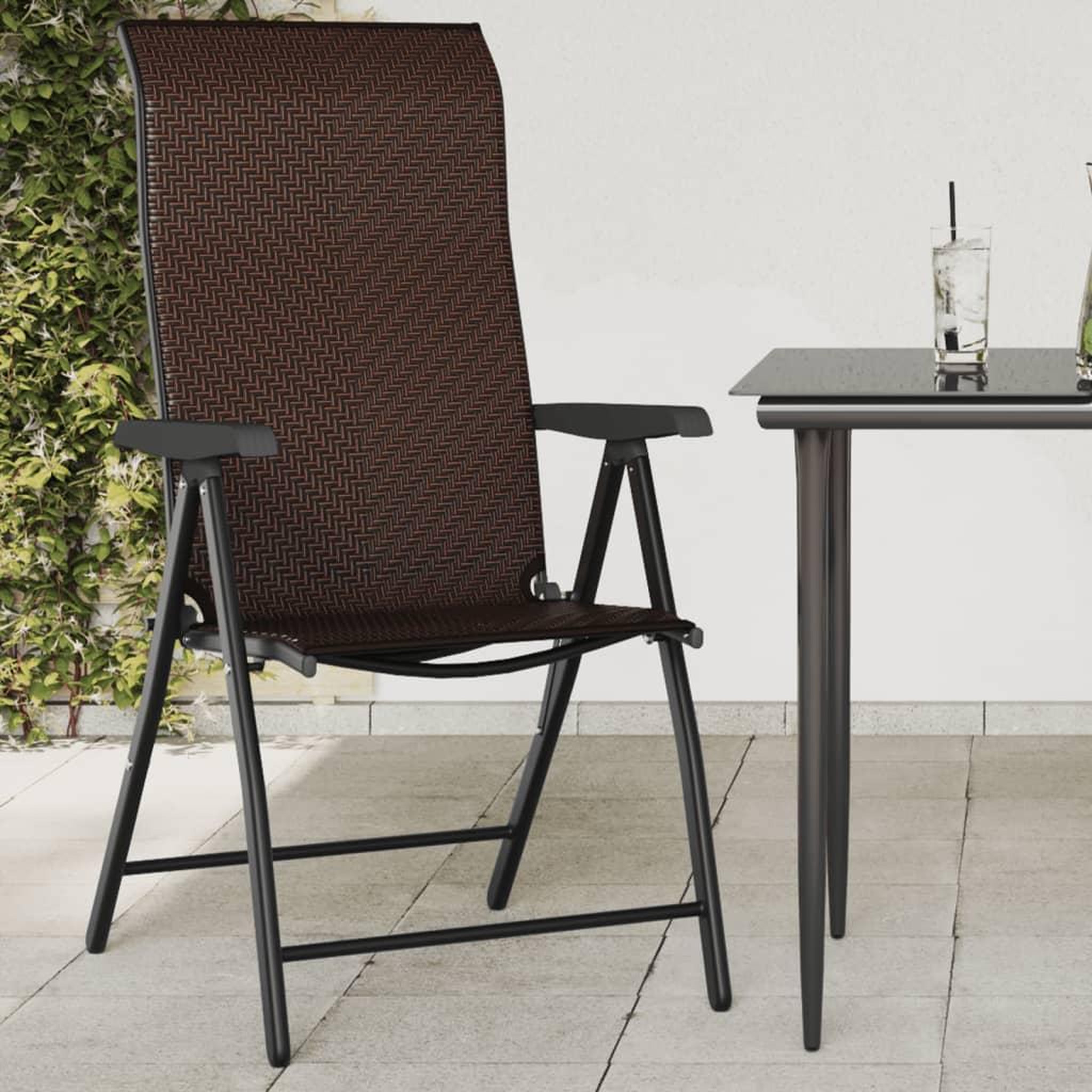 Voir la diapositive 3 : VIDAXL Chaises pliables de jardin lot de 2 marron resine tressee