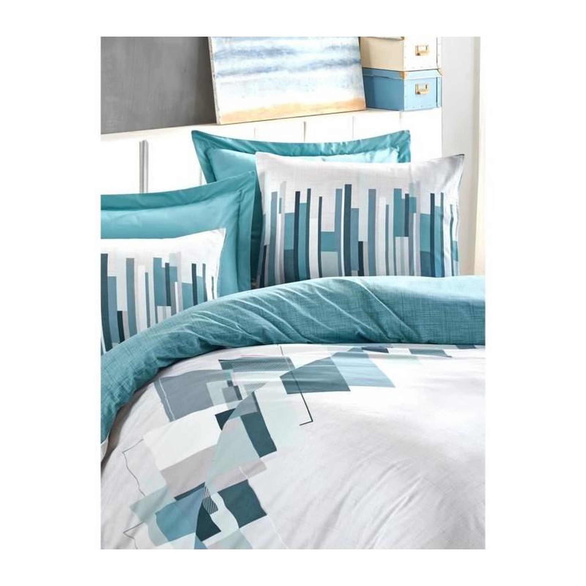 Voir la diapositive 3 : GENERIQUE Parure de lit - 129CTN62631 - 1 housse de couette 220 x 240 cm + 2 taies d'oreiller 60 x 60 cm - 100% coton ranforcé - Vert