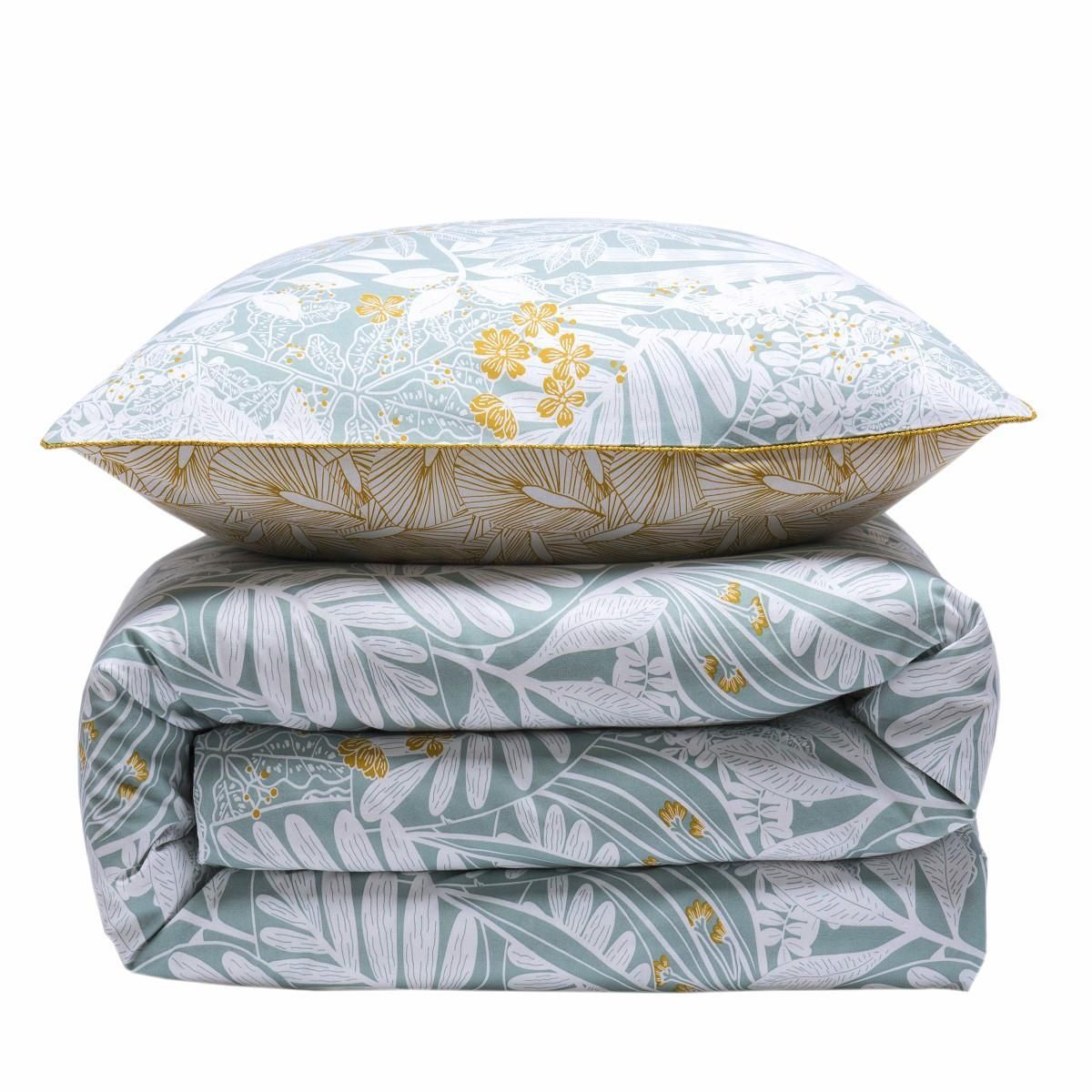 FUTURE HOME Parure de lit 2 personnes en coton 57 fils imprimé bleu