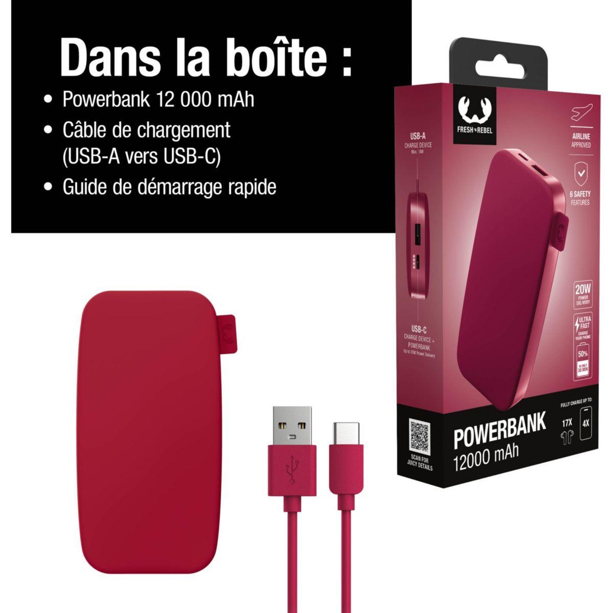 Voir la diapositive 5 : FRESH'N REBEL Batterie externe 12000mah usb-c ultra-rapide 20w rouge