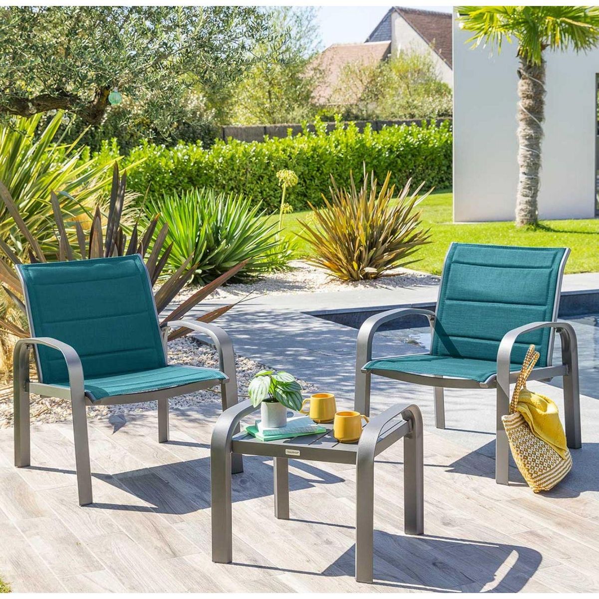 HESPERIDE Salon de jardin duo Elyn aluminium et texaline