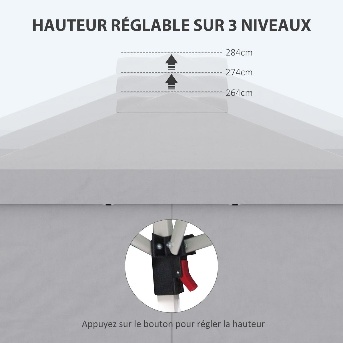 OUTSUNNY Tonnelle barnum pop-up pliant 2,97L x 2,97l x 2,84H m sac transport inclus gris