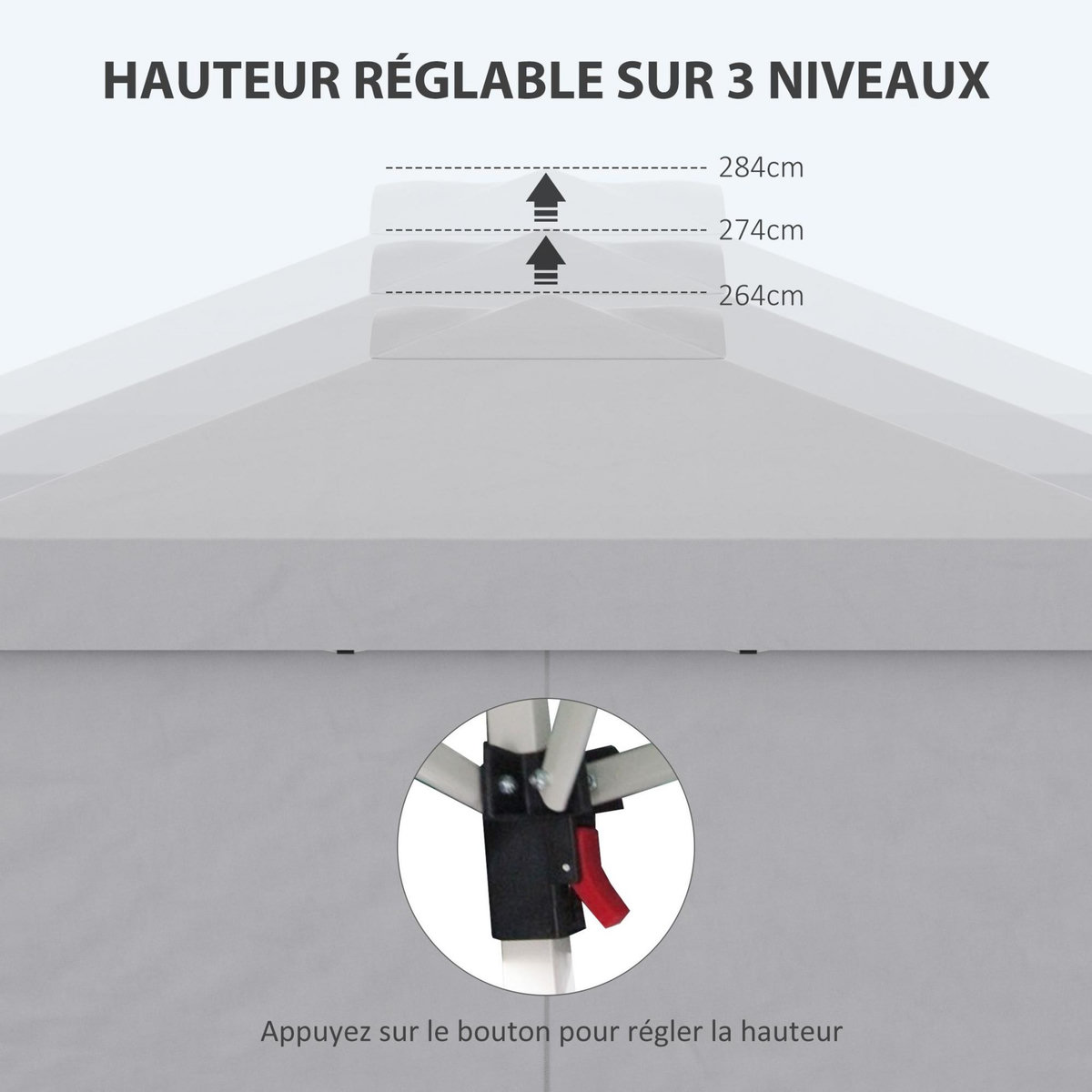 OUTSUNNY Tonnelle barnum pop-up pliant 2,97L x 2,97l x 2,84H m sac transport inclus gris