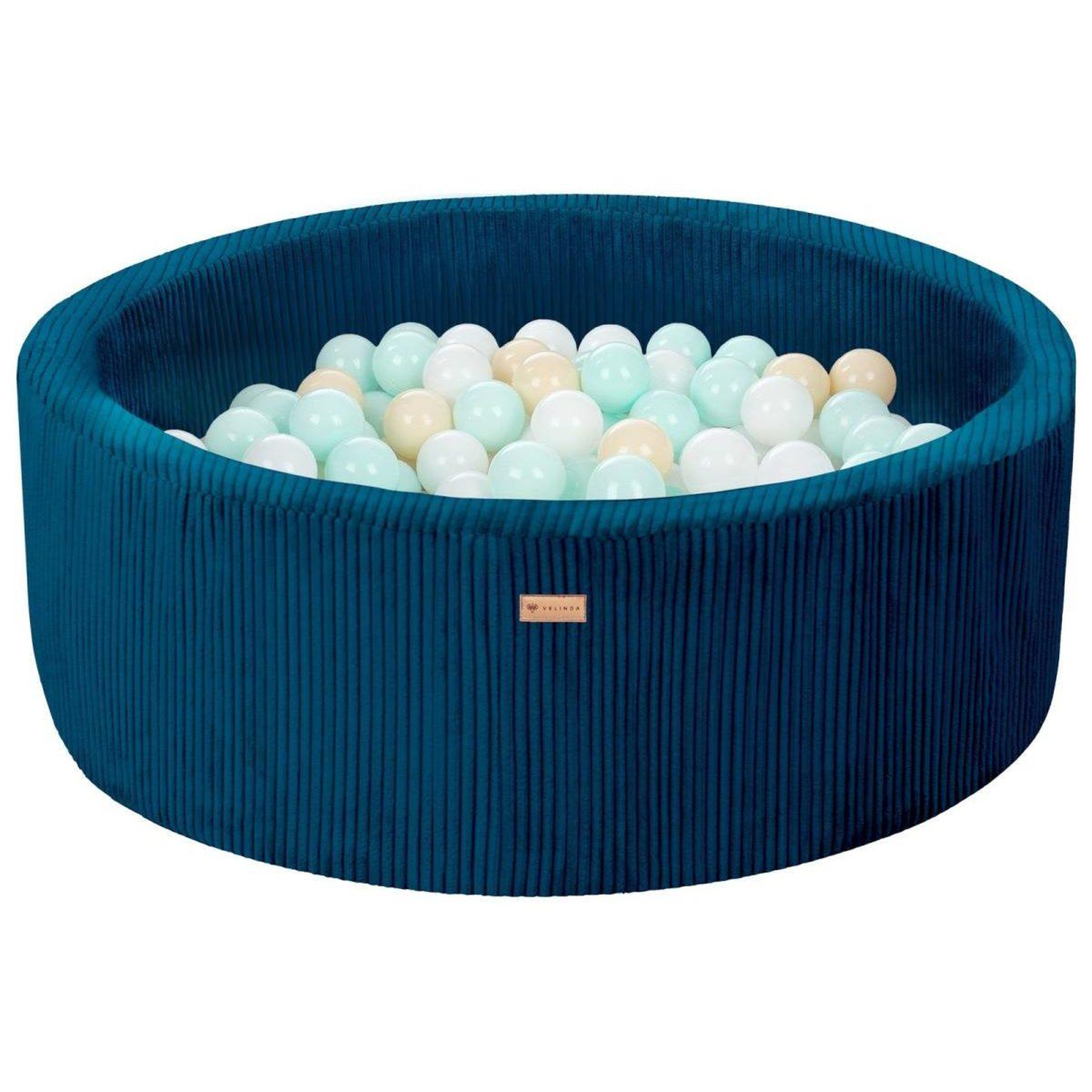 VELINDA Piscine à balles en velours côtelé avec 300 balles, diamètre env. 90 cm — bleu marine