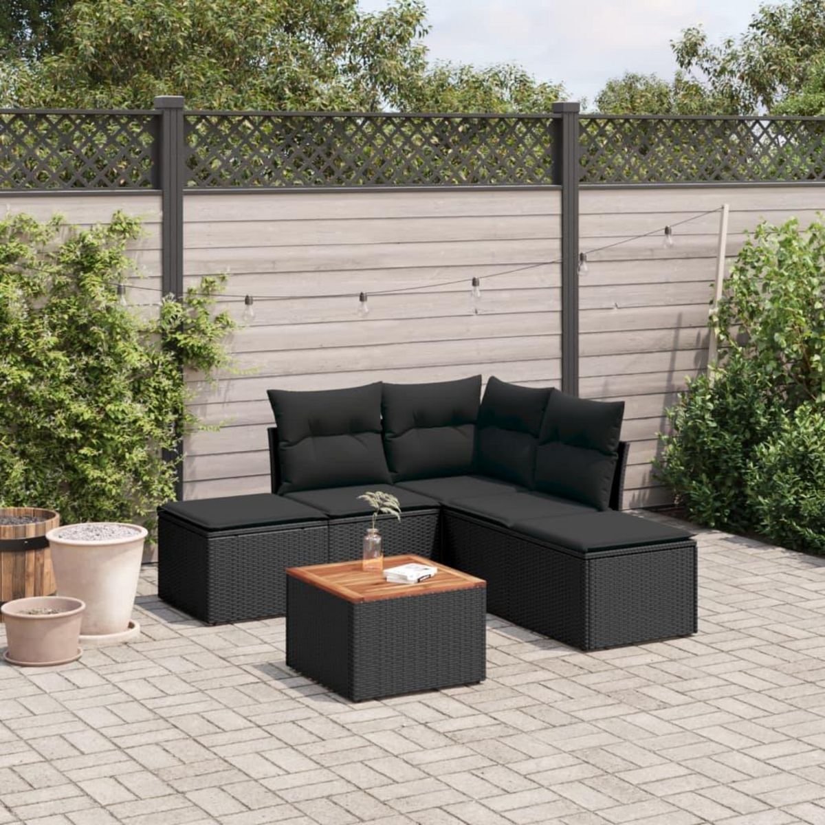 VIDAXL Salon de jardin 6 pcs avec coussins noir resine tressee