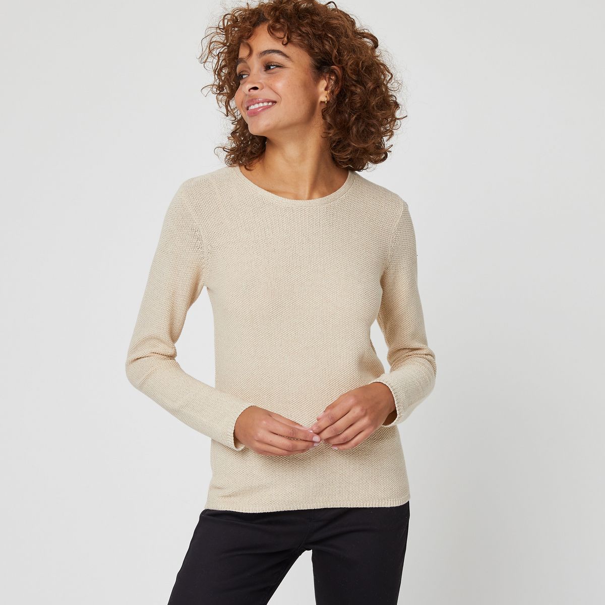 INEXTENSO Pull col rond écru femme