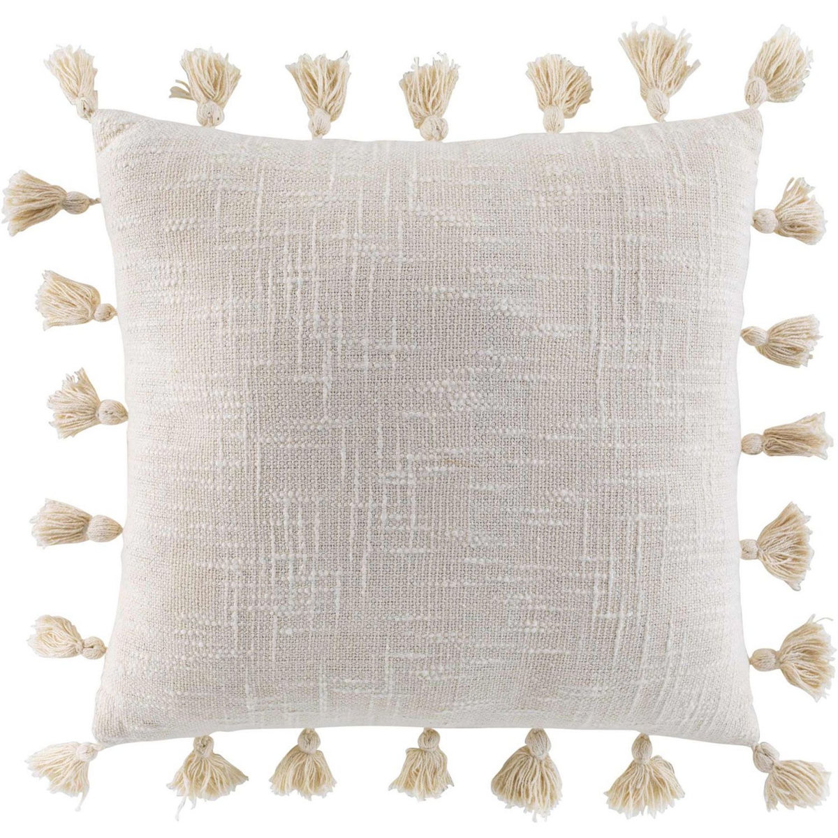 Ligne Décor Coussin déhoussable avec pompons en polycoton tissé DUNIA