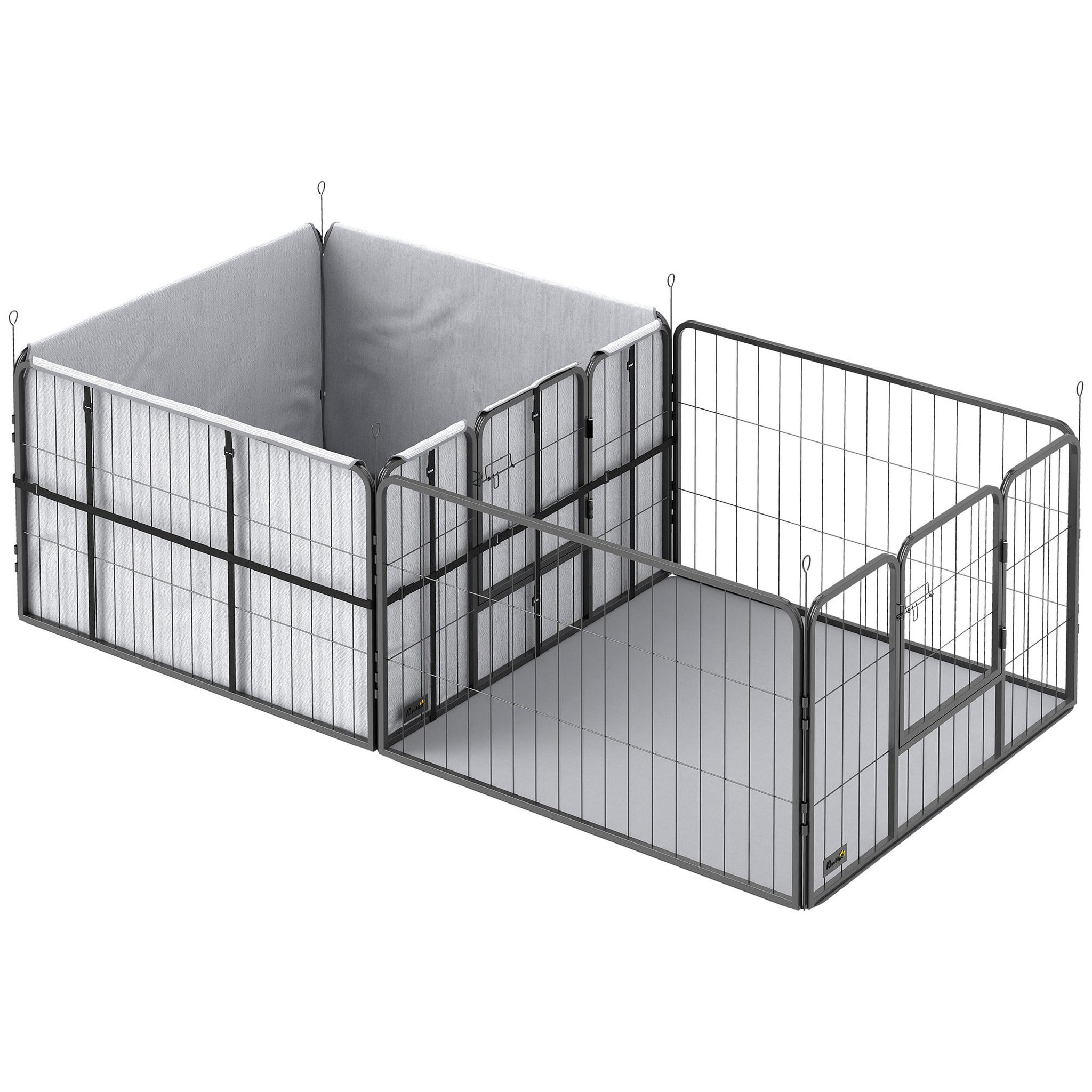 PAWHUT Parc de mise bas pour chien 2 zones séparées toiles tapis gris noir
